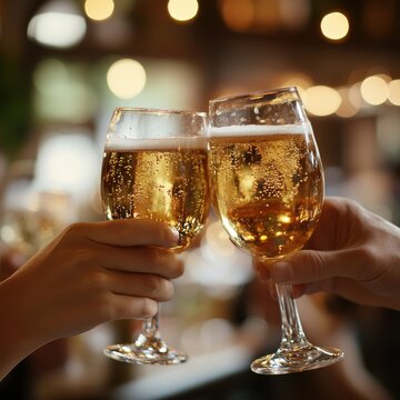 Sparkling Wine Celebration Cheers Toast Clinking Glasses Cheers Wine on transparent background