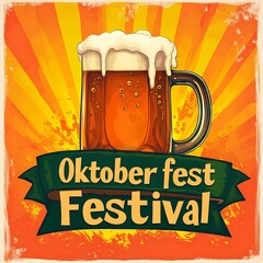 Oktoberfest festival poster with a glass of beer.