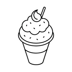 Ice cream outline design on white background for children activity with black and white image