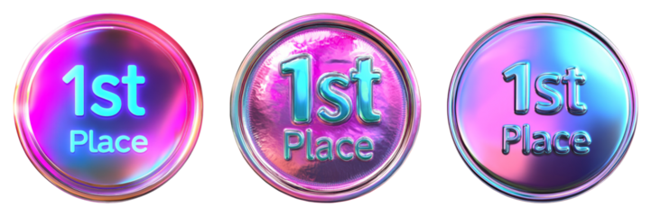 Colorful 1st Place Award Badges Isolated on Transparent Background