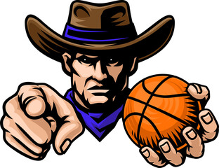 Naklejka na ściany i meble Cowboy Man Basketball Cowboys Sports Team Mascot