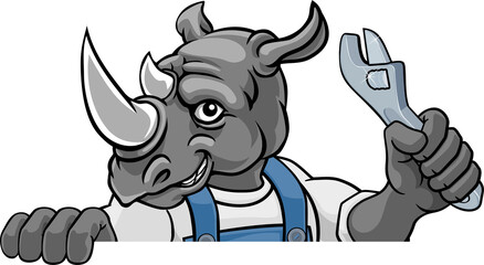 Rhino Plumber Or Mechanic Holding Spanner