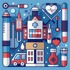 20 Hospital Icons – Vector Set with Stethoscope, Syringe, Pill, Ambulance and Medical Symbols	