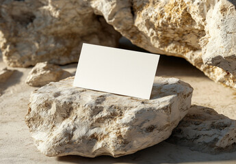 White blank business cards on stone Mockup. Generative ai