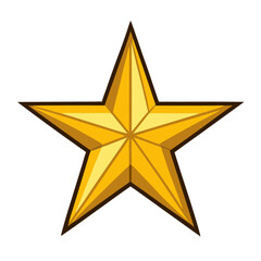 Obraz premium A golden five-pointed star with dimensional shading and gradient effects, featuring sharp angles and metallic appearance with brown outlines.