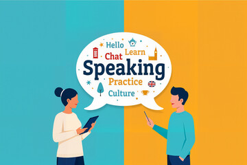 Naklejka premium Modern Stylized Language Learning Illustration with British Cultural Elements