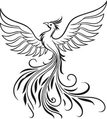 Black and white vector illustration of an eagle or bird with tribal wings, perfect for a tattoo design