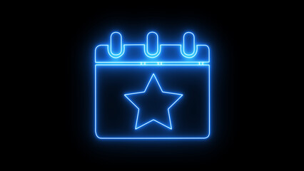 Glowing Neon Line Icon of July 4 Day Calendar – USA Independence Day. 4th of July. Vector on Black Background.