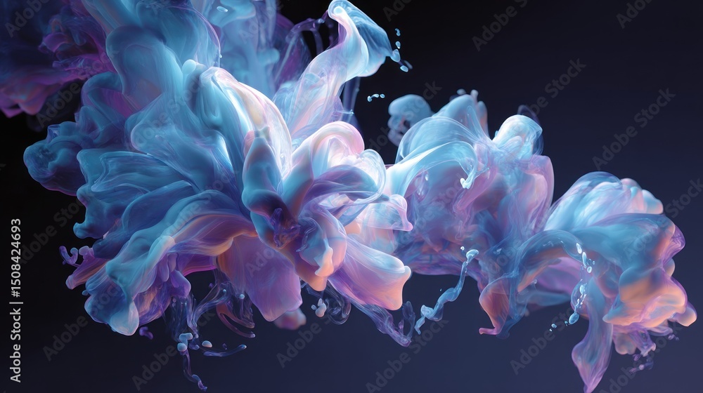 Poster abstract colorful ink swirls: a serene dive into fluid dynamics