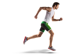 Sports black and white background. Runner on the start. Isolated scene. 