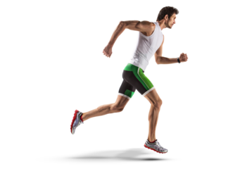 Sports black and white background. Runner on the start. Isolated scene.