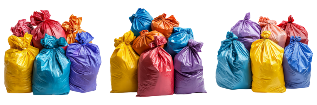 Colorful Plastic Bags Isolated on a Transparent Background for Design