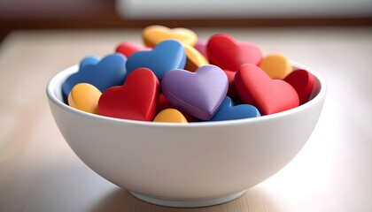 Colorful Hearts in a White Bowl A Romantic Valentine's Day Still Life.