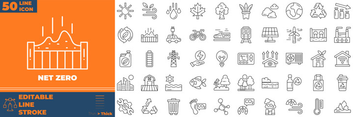 Naklejka premium Net Zero Line Editable Icons set. Vector illustration in modern thin line style of net zero icons: earth, carbon, neautral, etc