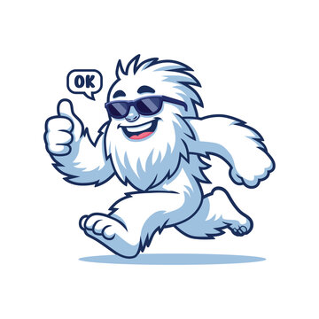 Happy Running Yeti Character Vector with Thumb Up.eps