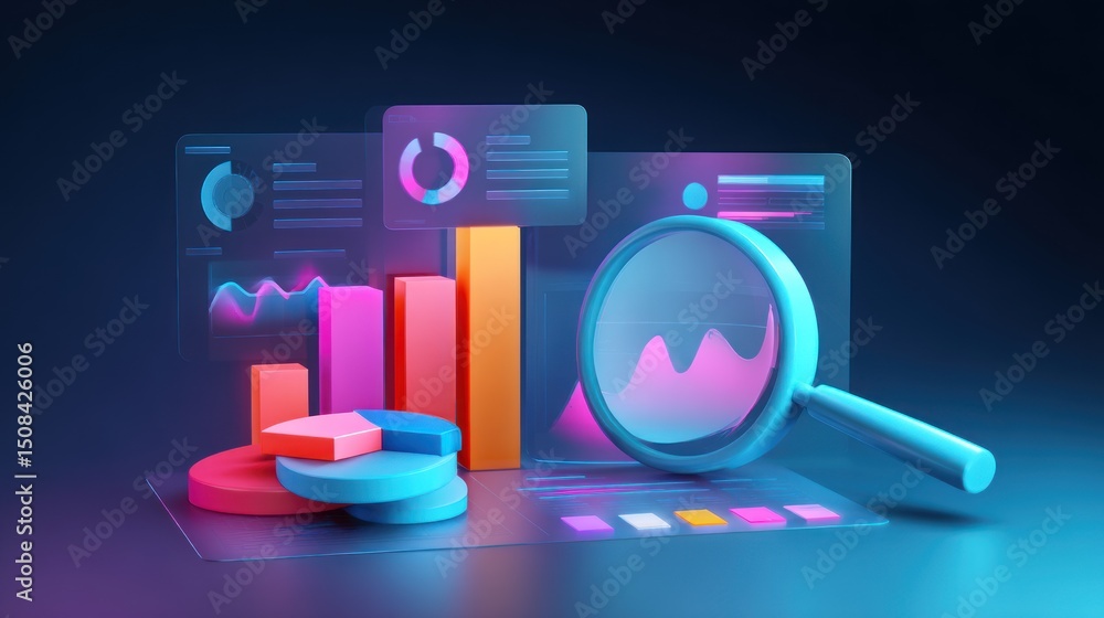 Aufkleber data analysis & visualization: exploring insights with 3d charts and magnifying glass