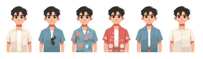 Illustration of little boy wearing summer clothes vector set
