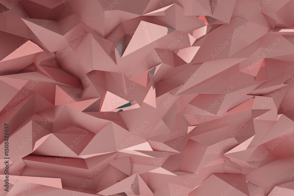 Poster Dynamic 3D abstract geometric background featuring soft pink polygonal shapes. 3D rendering pattern in modern tech design for website headers, or creative presentations.