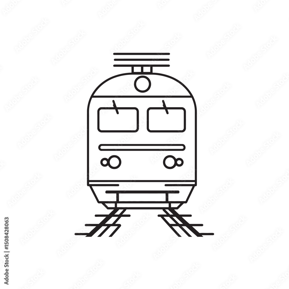 Poster train front view illustration is designed using black line on a white background