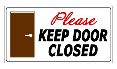 Please, keep the door closed. Courtesy information sign with brown door silhouette and text on the right.
