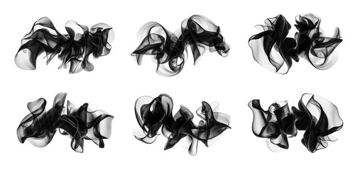 Abstract wavy smoke set isolated on transparent background. Black wave frequency brush. Generative ai