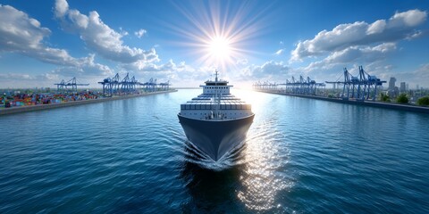 a realistic photo of shipping and logistics infrastructure that facilitates free trade