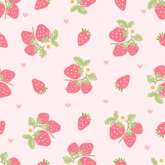 Cute Strawberry Pattern Seamless | Pink Fruit Summer Design, Cottagecore Strawberry Clipart, Kawaii Sweet Pattern, Pastel Cute Food Clipart