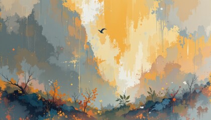 create a modern impressionist wall poster print template using an oil painting style generative technique, the image should feature an abstract painting art style