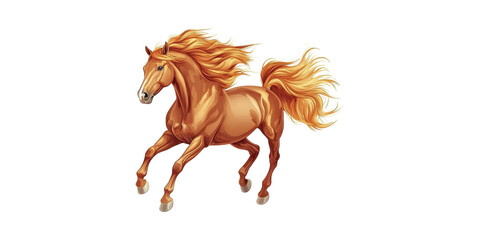 Majestic Golden Horse Illustration. Symbol Of Freedom And Strength Isolated On Transparent Background