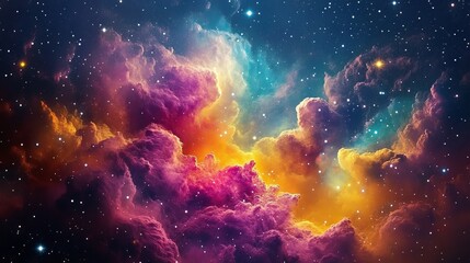 Fiery Nebula with Dazzling Stars and Rich Colors, Illuminating Magenta and Teal Space