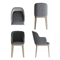 Armchair 3D Rendering Stock Illustration on transparent background, top view, side view and front view.