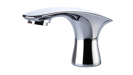 Sleek, modern, chrome faucet with a curved spout and cylindrical base isolated on transparent or white background. Generative ai