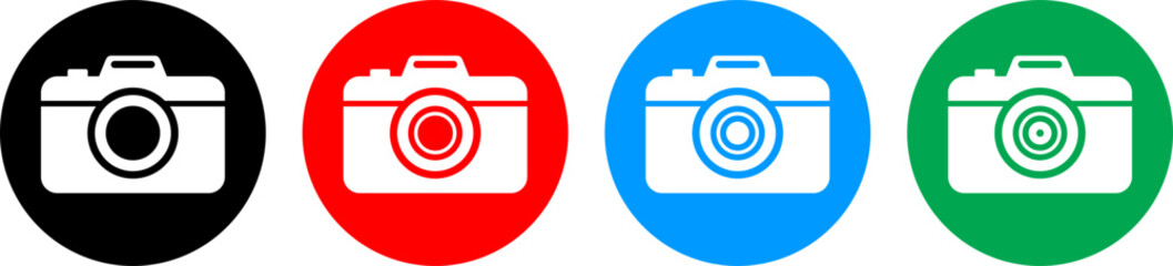 Camera icon set. Photo camera in flat style. Camera vector icon isolated on color full background. Vector illustration.
