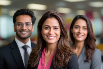 young indian business people standing together at office