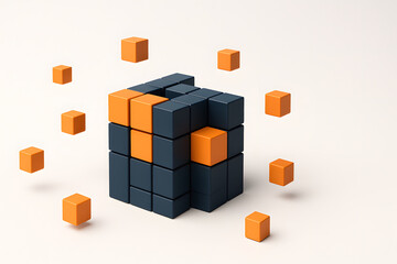 Hands Assembling a 3D Cube Puzzle Representing Problem Solving, Logic, Strategy and Intelligence