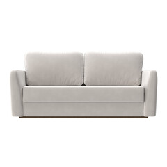 modern beige fabric curved-arm 2-seat sofa front view isolated.