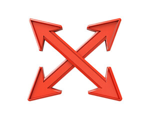 Two red, three-dimensional arrows intersect in an 'X' shape, suggesting movement or connection isolated on transparent or white background. Generative ai