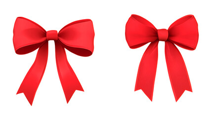 Two realistic red bows, slightly different in shape and shading isolated on transparent or white background. Generative ai