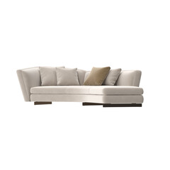 Obraz premium modern ivory curved sectional daybed with pillows angled view isolated.