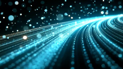 A network of radiant blue light trails and bokeh on a dark background creates a sense of digital pathway or cosmic flow - Powered by Adobe