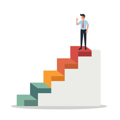 Businessman Standing on Top of Colorful Stairs, Concept of Career Growth and Achievement Illustration