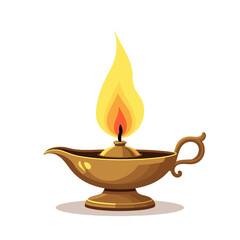 Golden Aladdin's Lamp with a Bright Flame Illustration, Symbolizing Wishes and Magic
