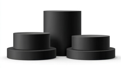 Three black cylinder podiums, stacked