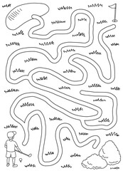 Golf maze graphic black white sketch illustration vertical vector 