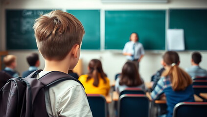 A junior high school student stands up and makes excuses to his teacher for being late