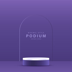 Minimal purple background with 3d podium for product display, vector design