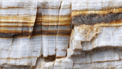 Close-up of a fractured, banded stone