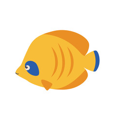 A cute cartoon vector yellow tropical butterfly fish on isolated white background