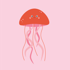 A cute red cartoon jellyfish vector illustration