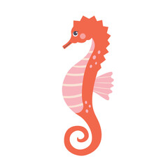 Vector cartoon seahorse on isolated white background.